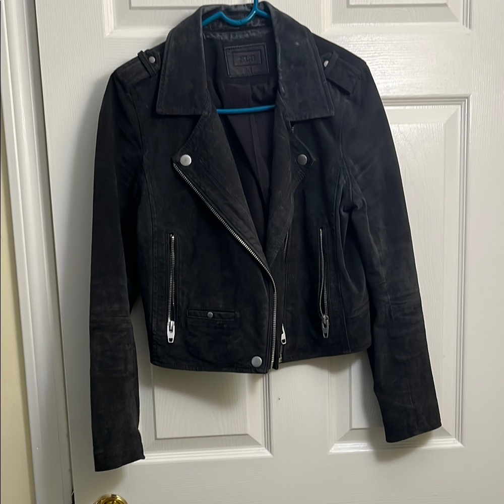 SL8 genuine suede leather moto jacket with silver hardware
